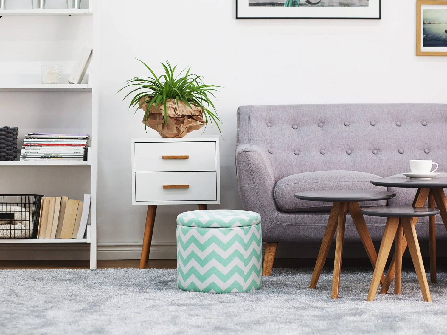 Storage Footstool Mint Green And White TUNICA - Image 2