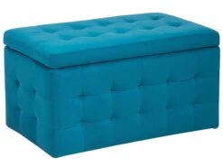 Velvet Fabric Storage Ottoman Sea Blue MICHIGAN