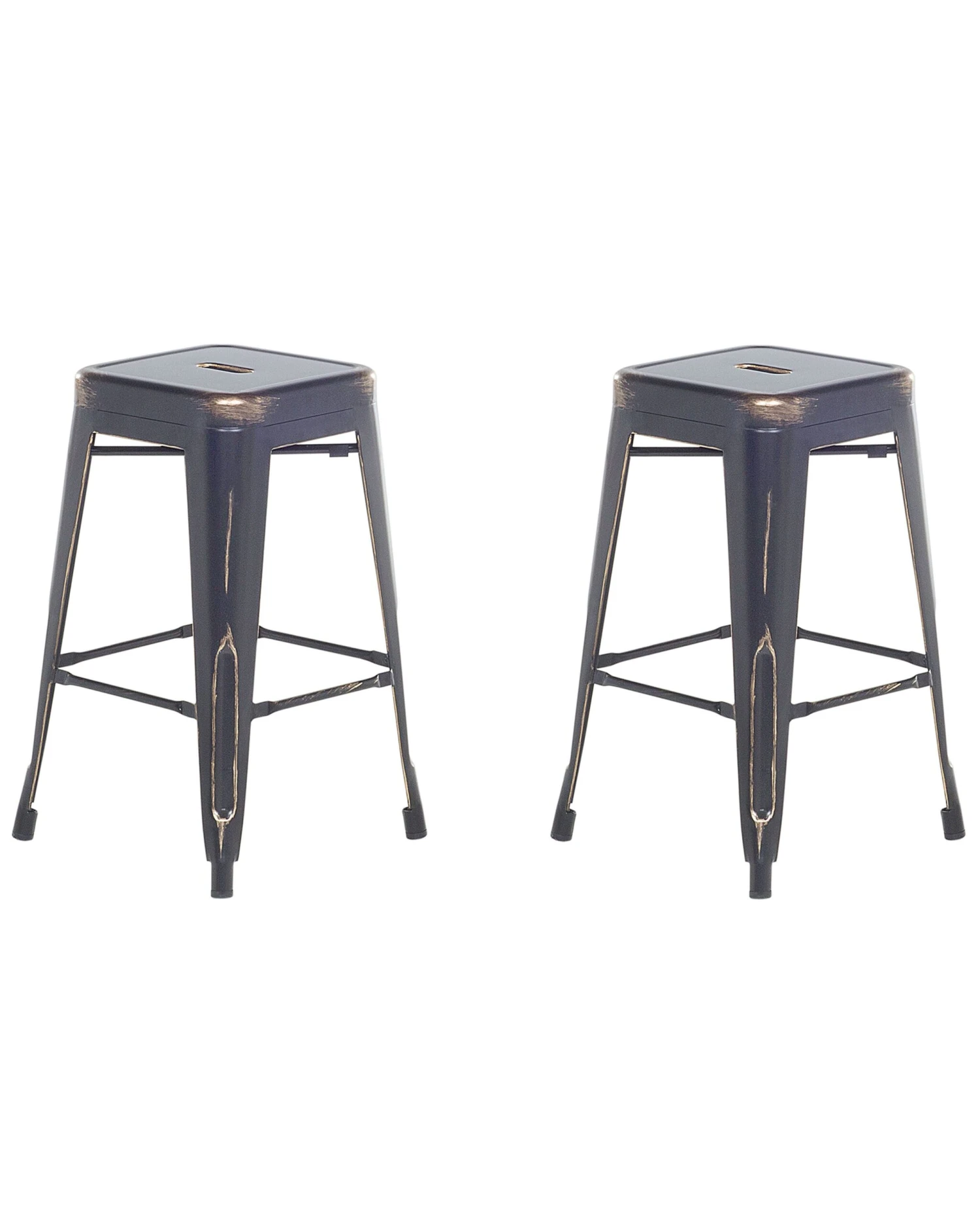 Set Of 2 Metal Stools 60 Cm Black With Gold CABRILLO