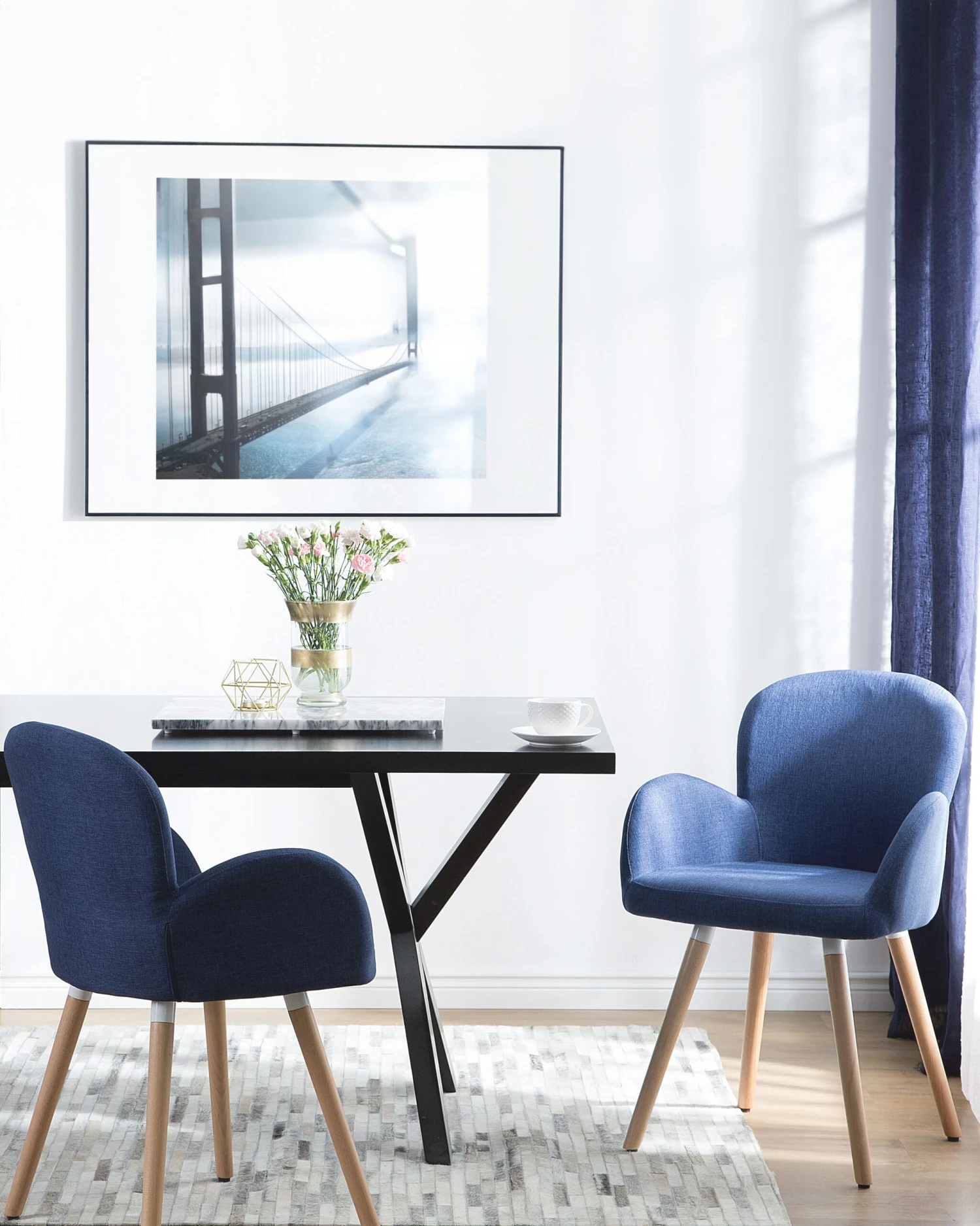 Set Of 2 Fabric Dining Chairs Navy Blue BROOKVILLE - Image 2