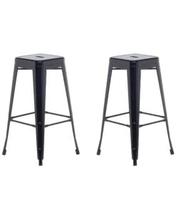 Set Of 2 Metal Stools 76 Cm Black CABRILLO