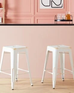 Set Of 2 Metal Stools 76 Cm White With Gold CABRILLO -Home Furniture undef src sa picid 705331 type color image