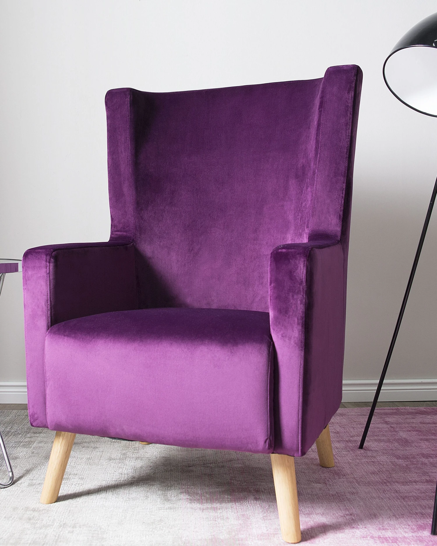 Velvet Wingback Chair Purple ONEIDA 4 Velvet Wingback Chair Purple ONEIDA - Image 2