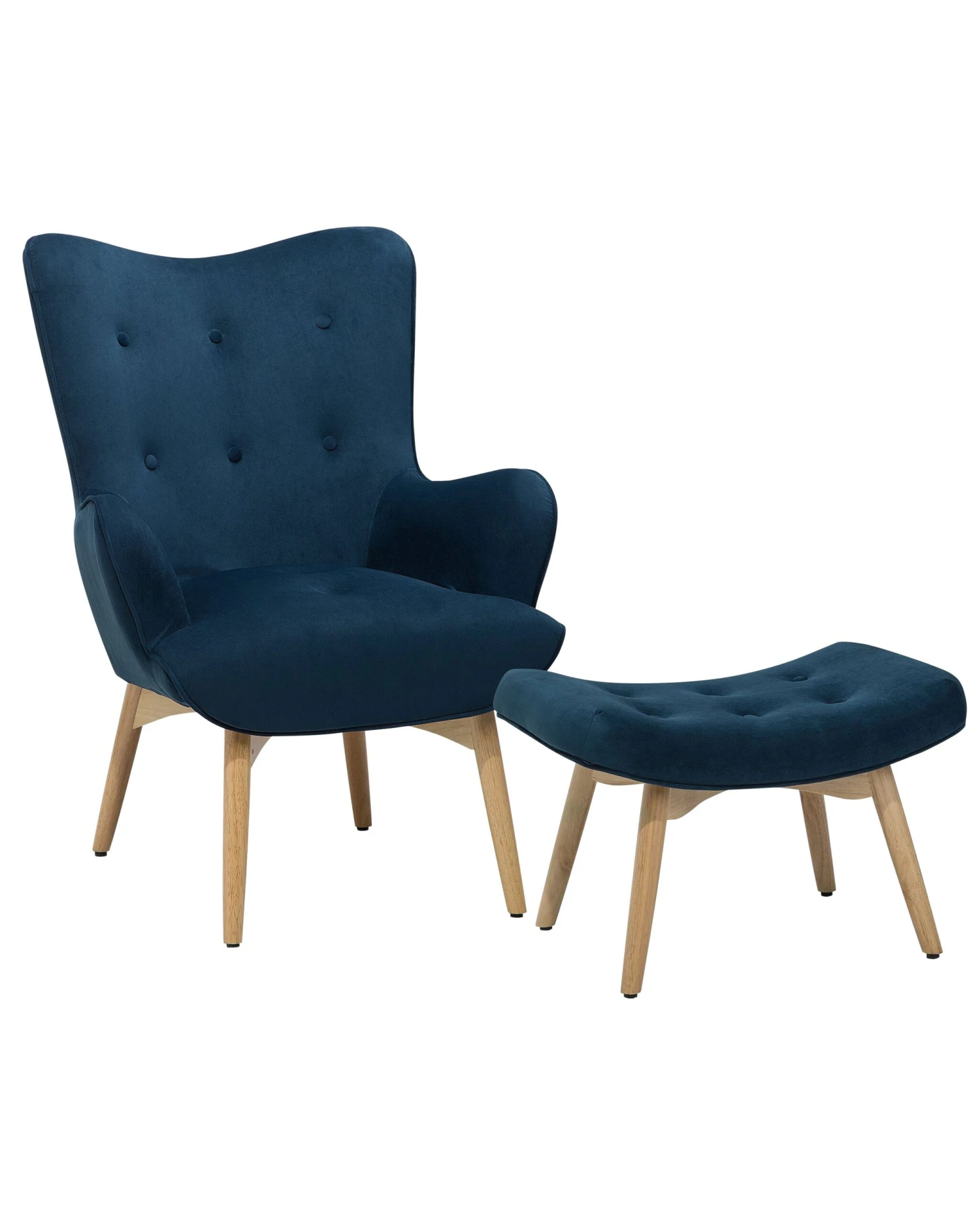 Velvet Wingback Chair With Footstool Blue VEJLE 3 Velvet Wingback Chair With Footstool Blue VEJLE