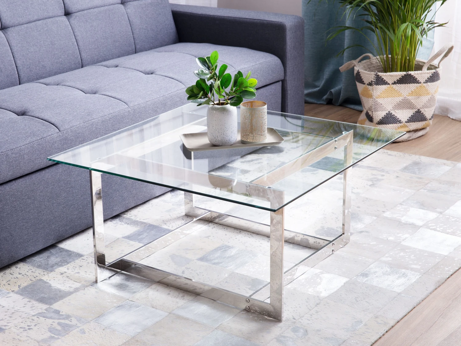 Glass Top Coffee Table Silver CRYSTAL - Image 2