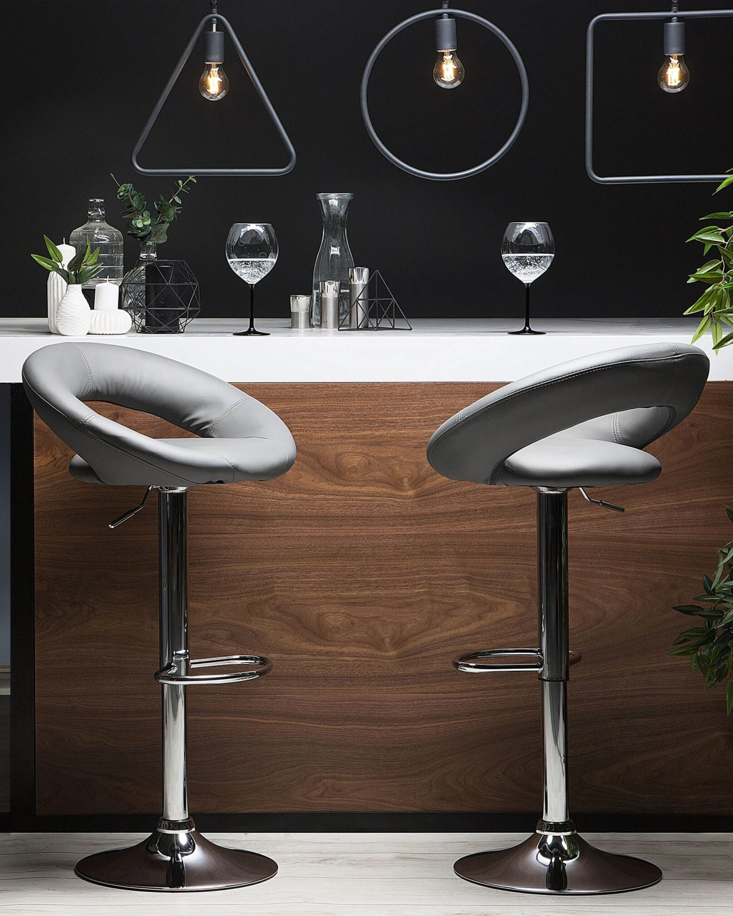 Set Of 2 Faux Leather Swivel Bar Stools Grey PEORIA - Image 2