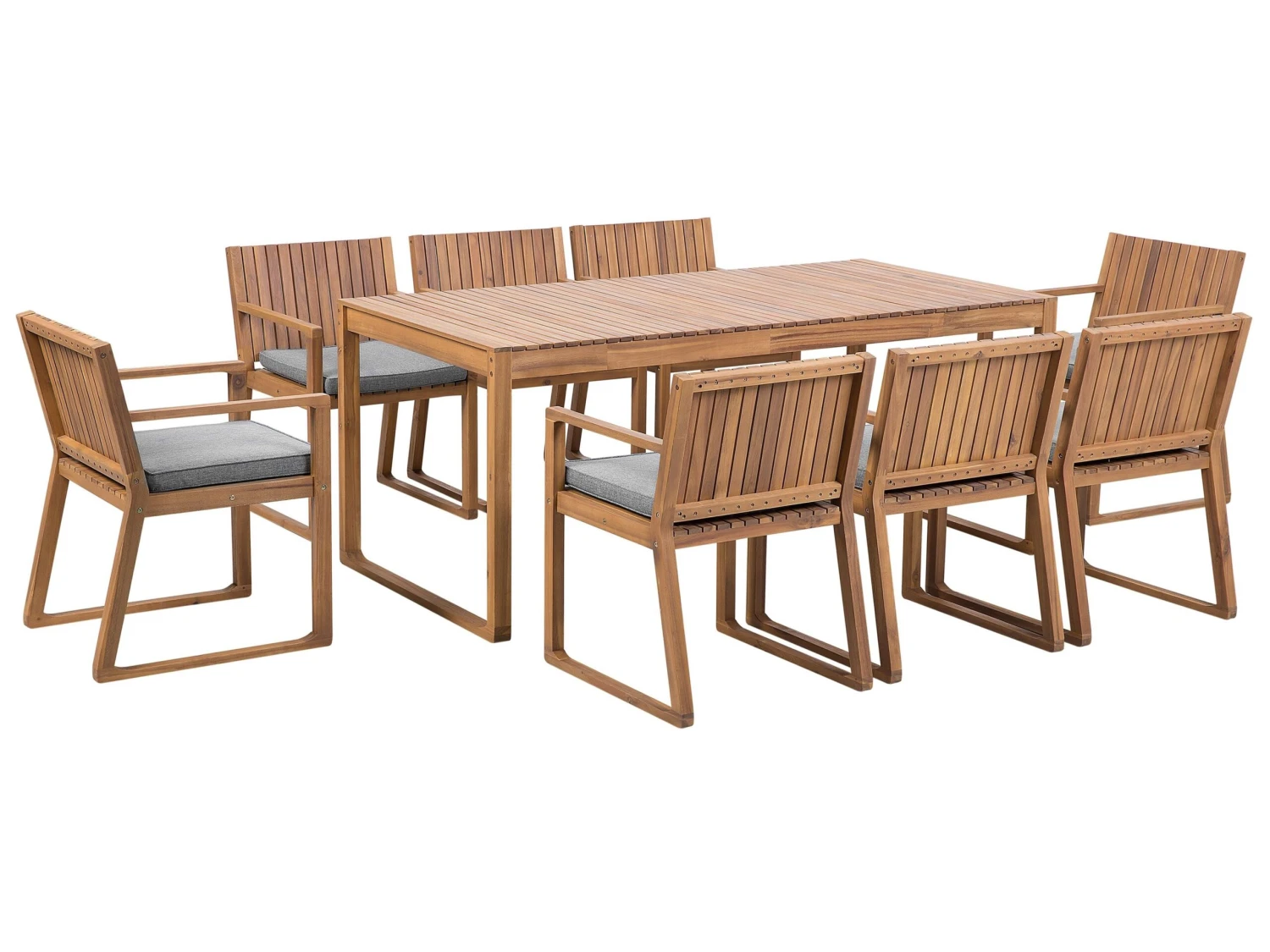 8 Seater Acacia Wood Garden Dining Set With Grey Cushions SASSARI