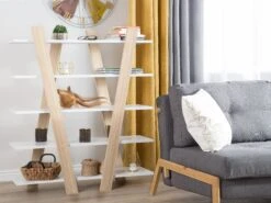 5 Tier Bookcase Light Wood With White ESCALANTE -Home Furniture undef src sa picid 749297 type whitesh image