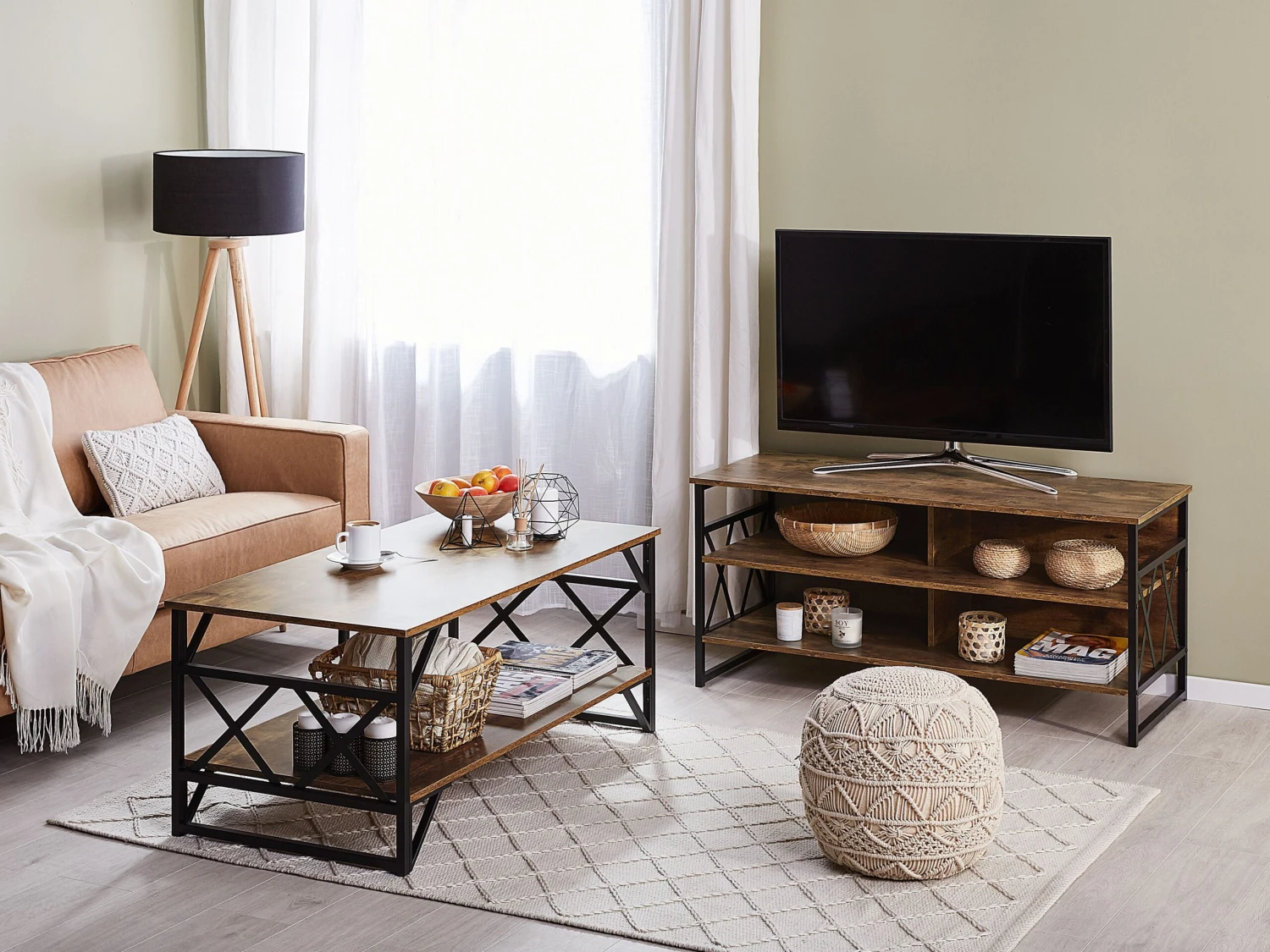 Coffee Table With Shelf Dark Wood With Black BOLTON - Image 3