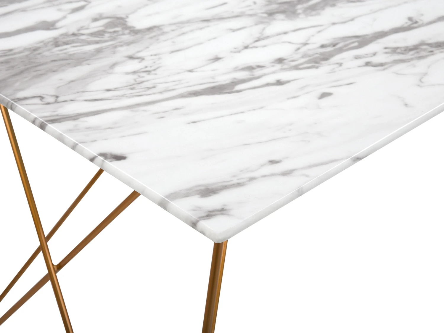 Dining Table 140 X 80 Cm Marble Effect White With Gold KENTON - Image 7