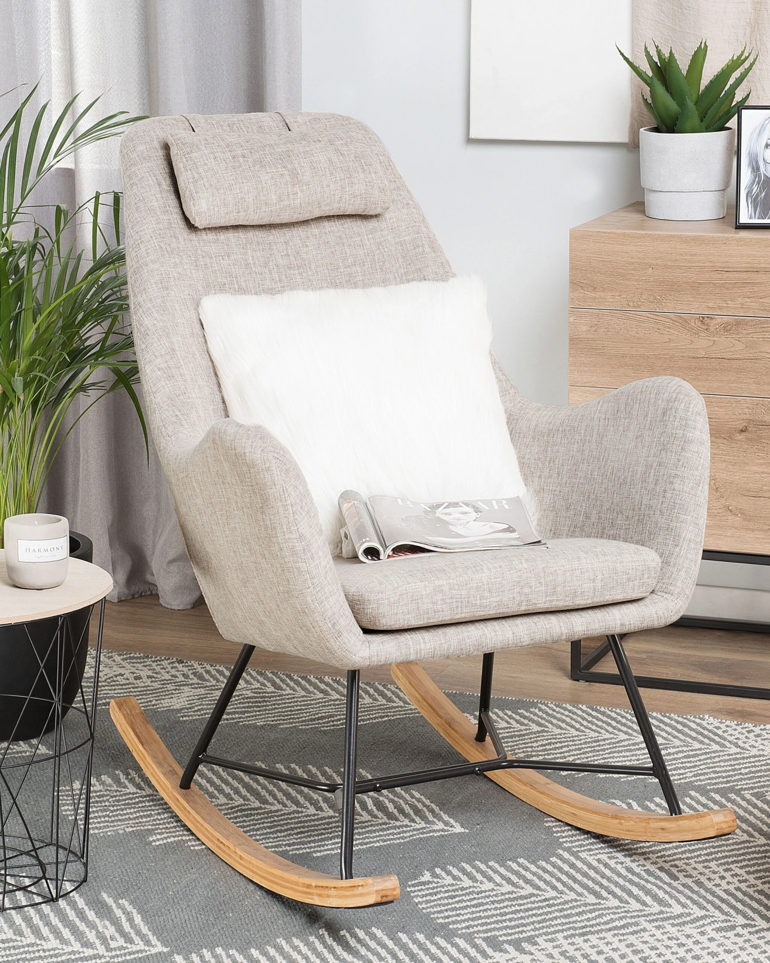 Fabric Rocking Chair Light Beige ARRIE 4 Fabric Rocking Chair Light Beige ARRIE - Image 2