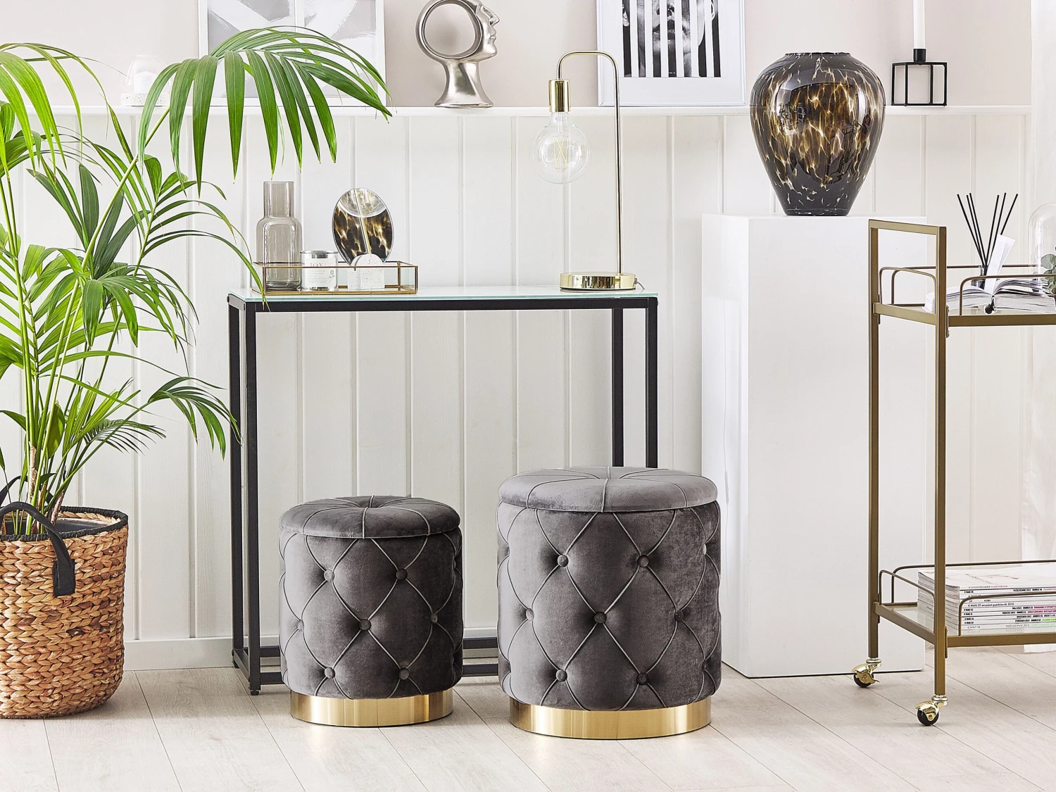Set Of 2 Storage Pouffes Grey PUEBLO - Image 2