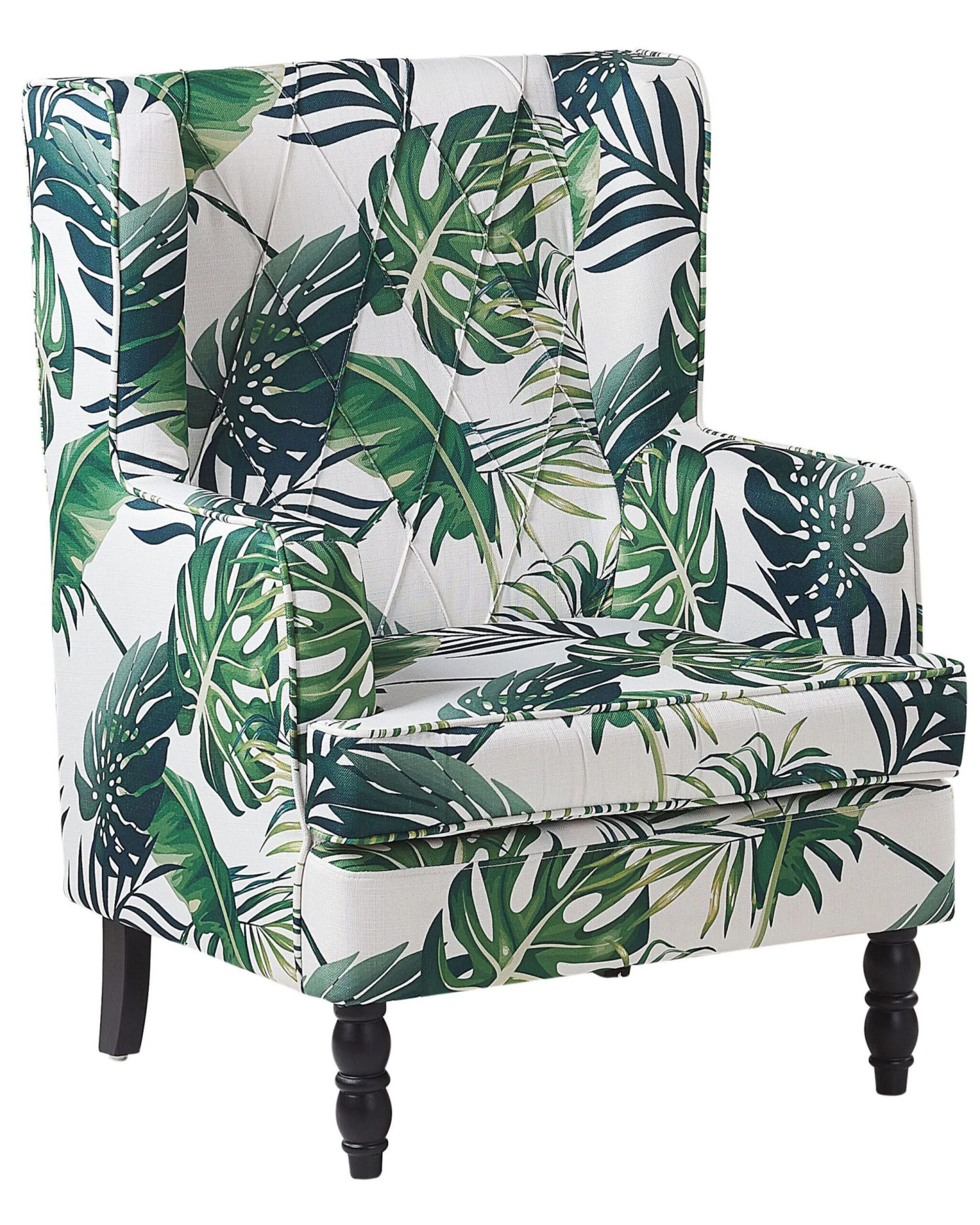 Armchair With Footstool Leaf Pattern White And Green SANDSET - Image 3