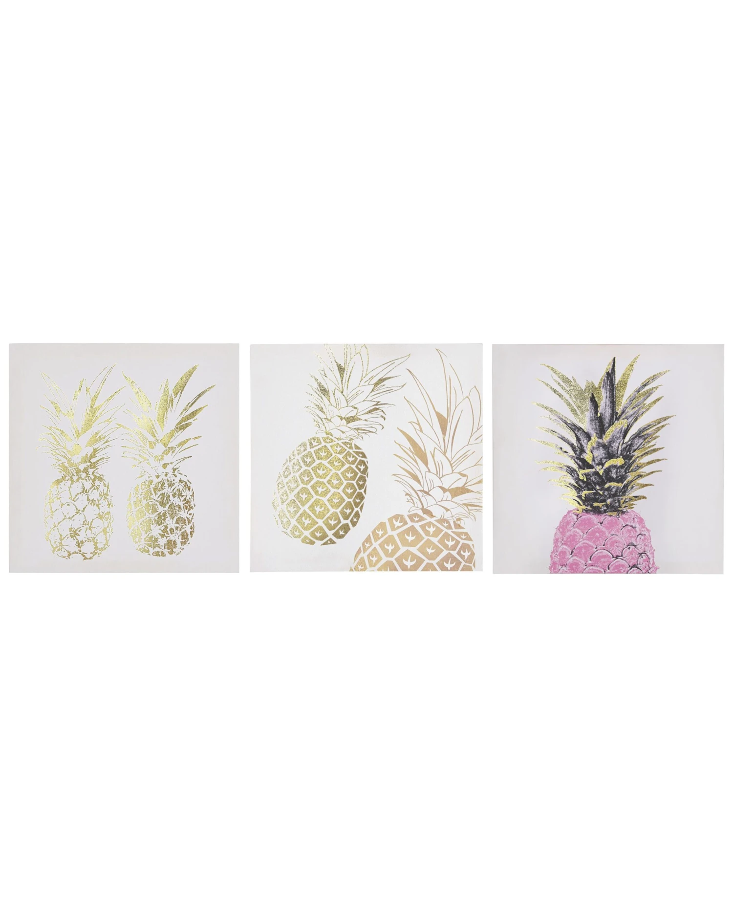 Set Of 3 Pineapple Canvas Art Prints 30 X 30 Cm Pink And Gold APESIKA