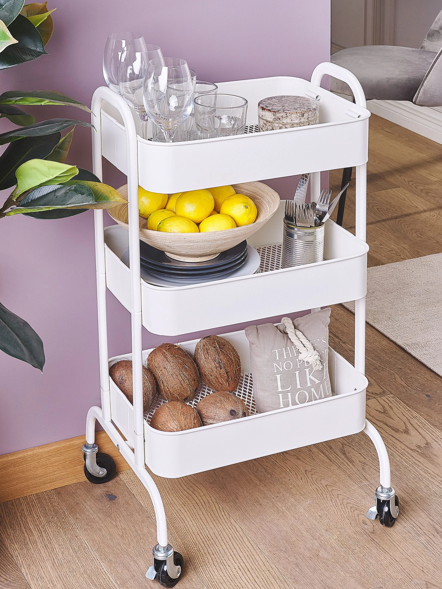 Metal 3 Tier Kitchen Trolley White LUCCA - Image 3