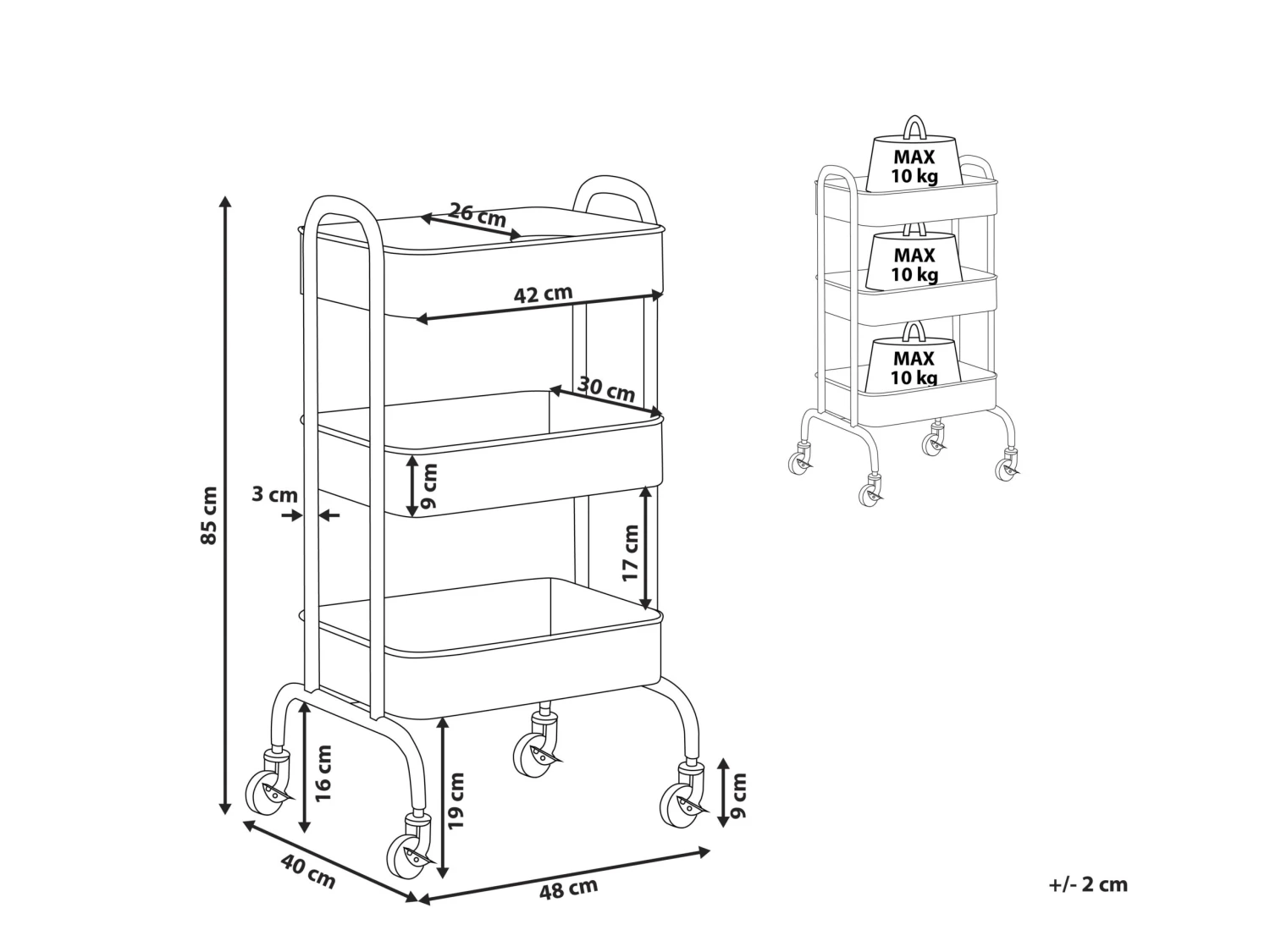 Metal 3 Tier Kitchen Trolley White LUCCA - Image 10