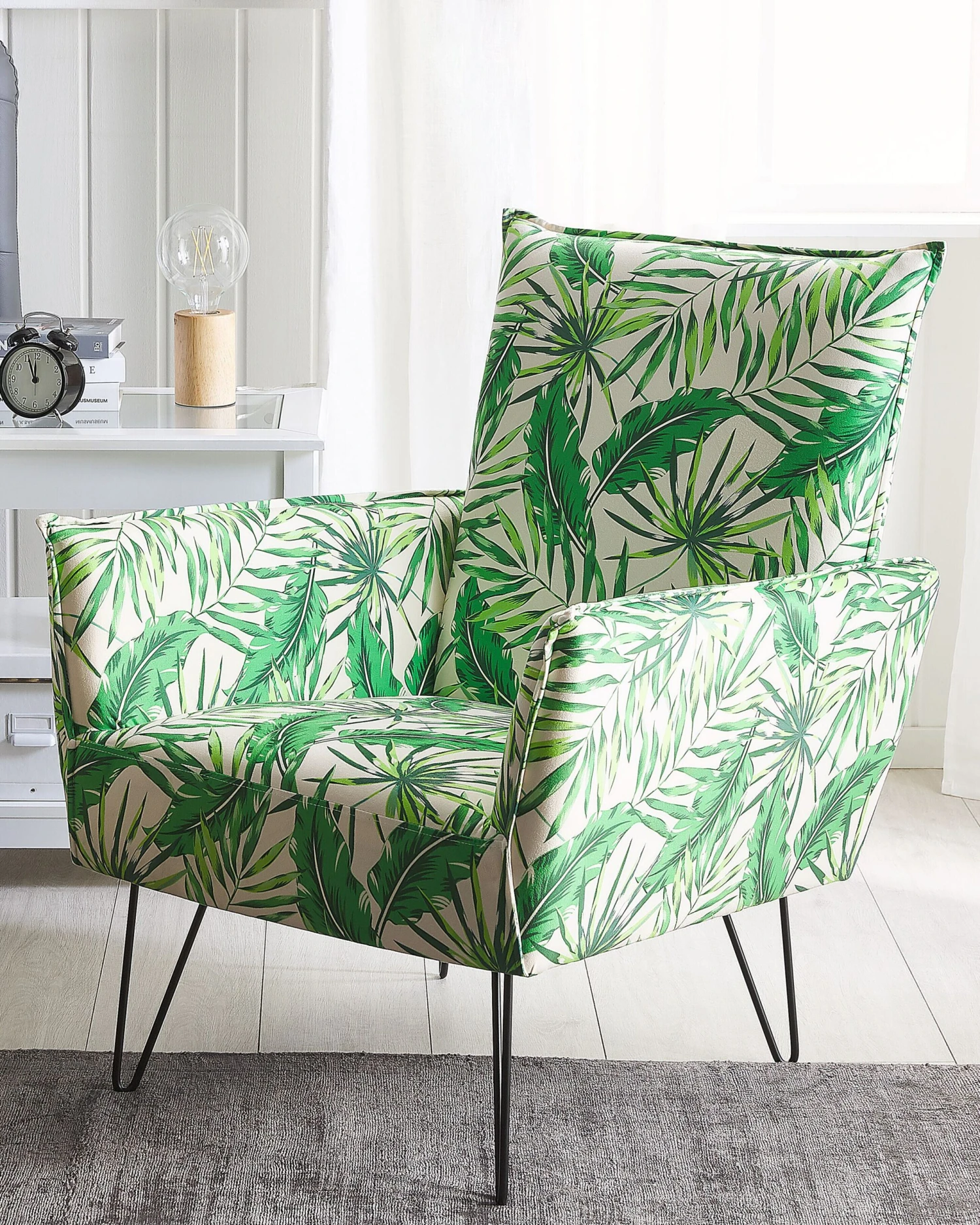 Armchair Leaf Pattern White With Green RIBE - Image 2