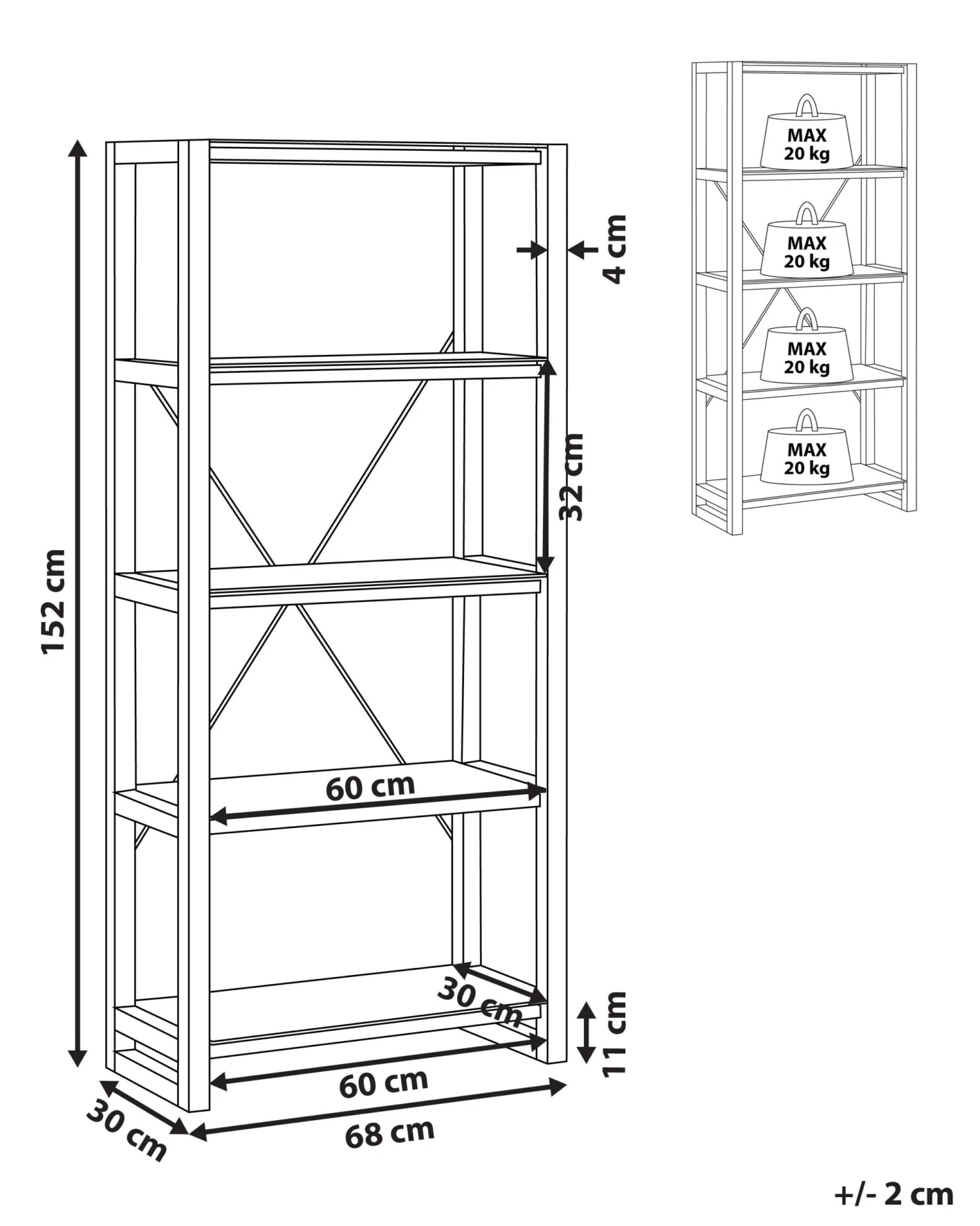 4 Tier Bookcase White And Light Wood JENKS - Image 9
