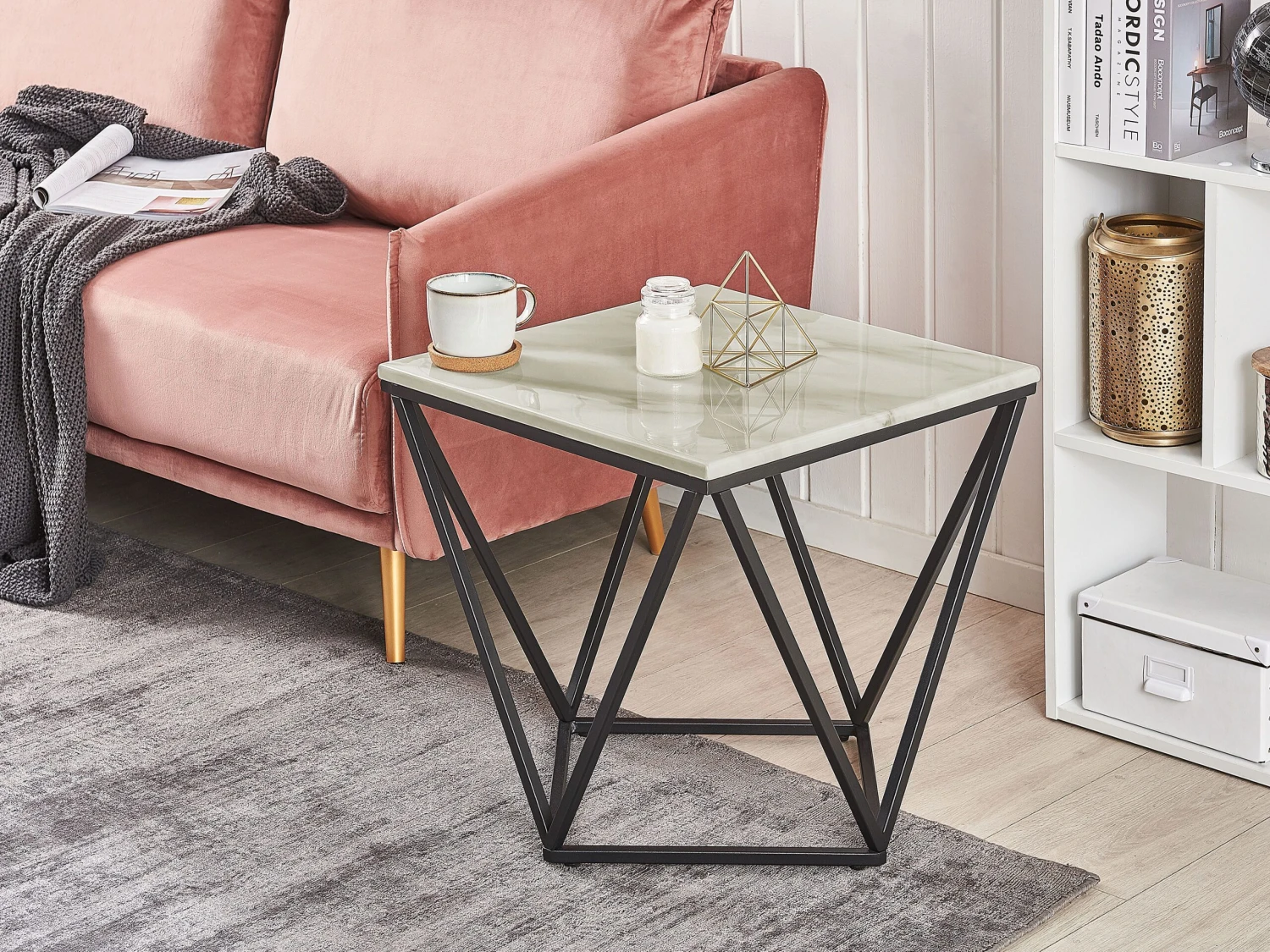 Side Table Marble Effect Beige And Black MALIBU - Image 2