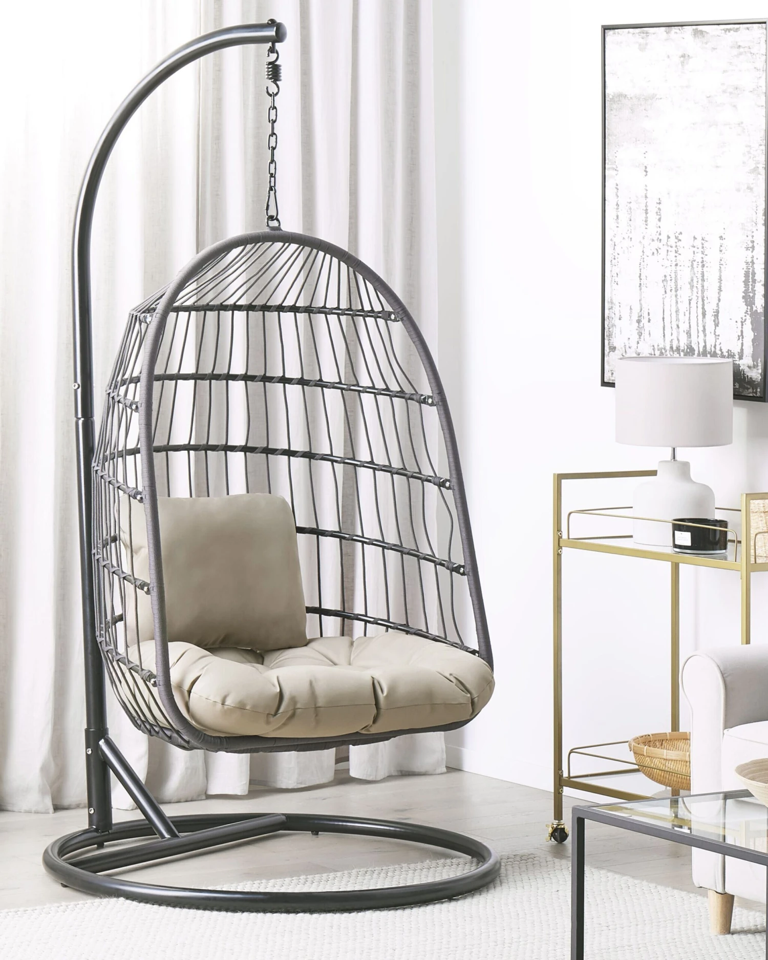 Hanging Chair With Stand Black ALLERA - Image 2