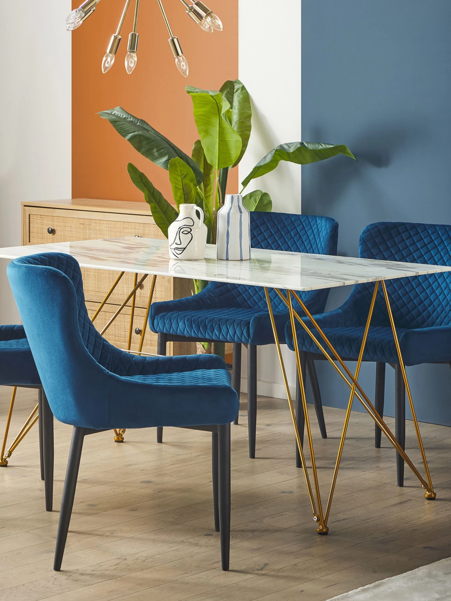 Dining Table 140 X 80 Cm Marble Effect White With Gold KENTON - Image 5