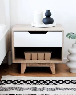 1 Drawer Bedside Table Light Wood With White SPENCER -Home Furniture undef src sa picid 820567 type whitesh image