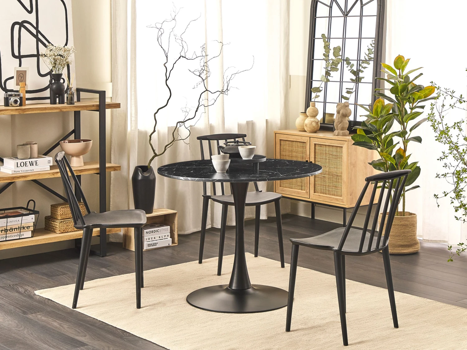 Round Dining Table ⌀ 90 Cm Marble Effect Black BOCA 4 Round Dining Table ⌀ 90 Cm Marble Effect Black BOCA - Image 2
