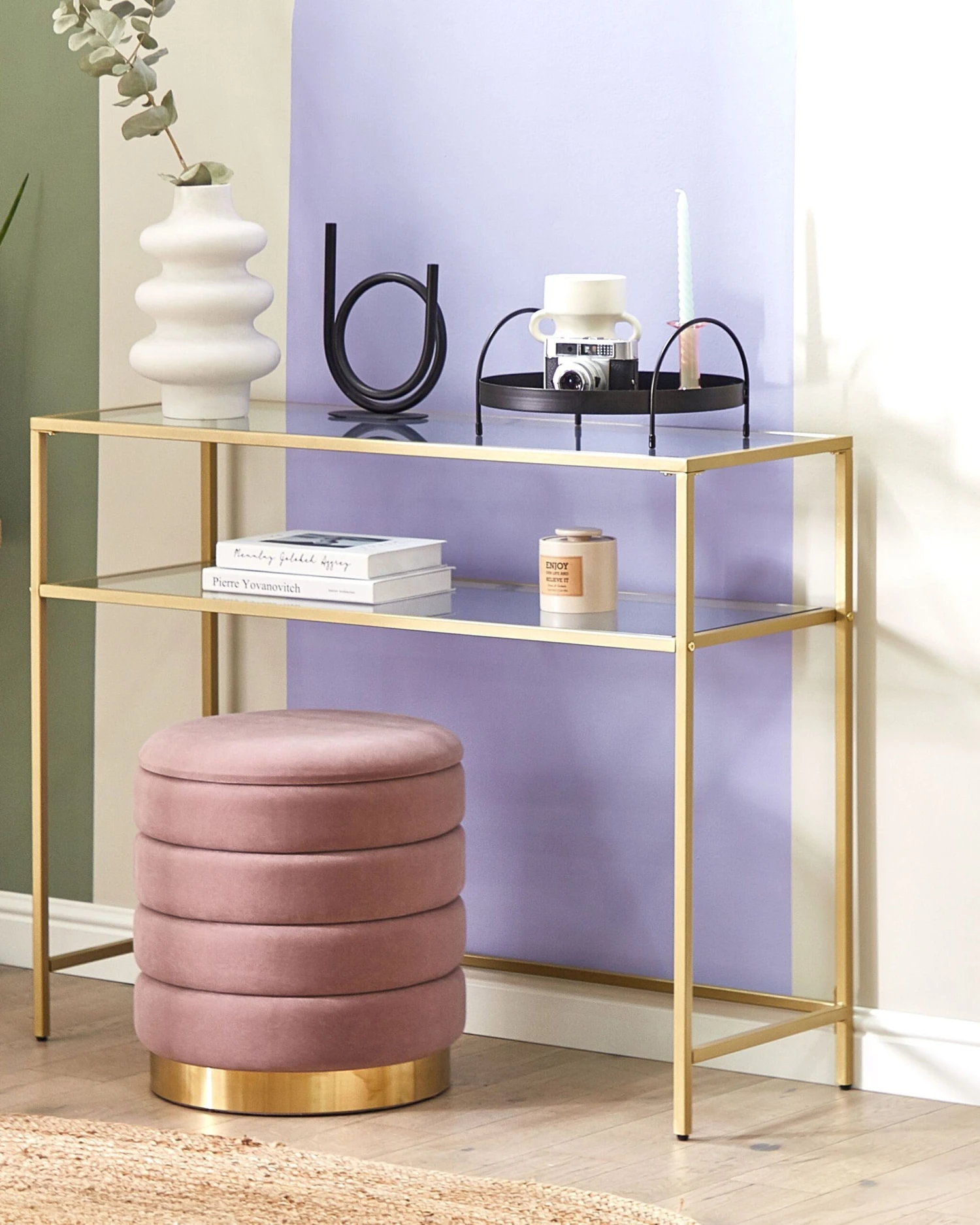 Glass Top Console Table Gold ALINE - Image 2