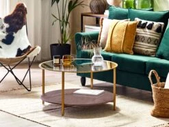 Glass Top Coffee Table With Shelf Gold With Dark Wood LIBBY -Home Furniture undef src sa picid 824313 type color image
