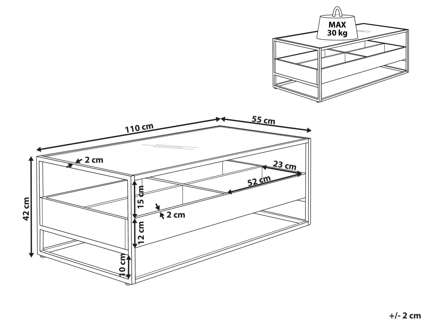 Glass Top Coffee Table With Shelf Dark Wood With Black WACO - Image 10