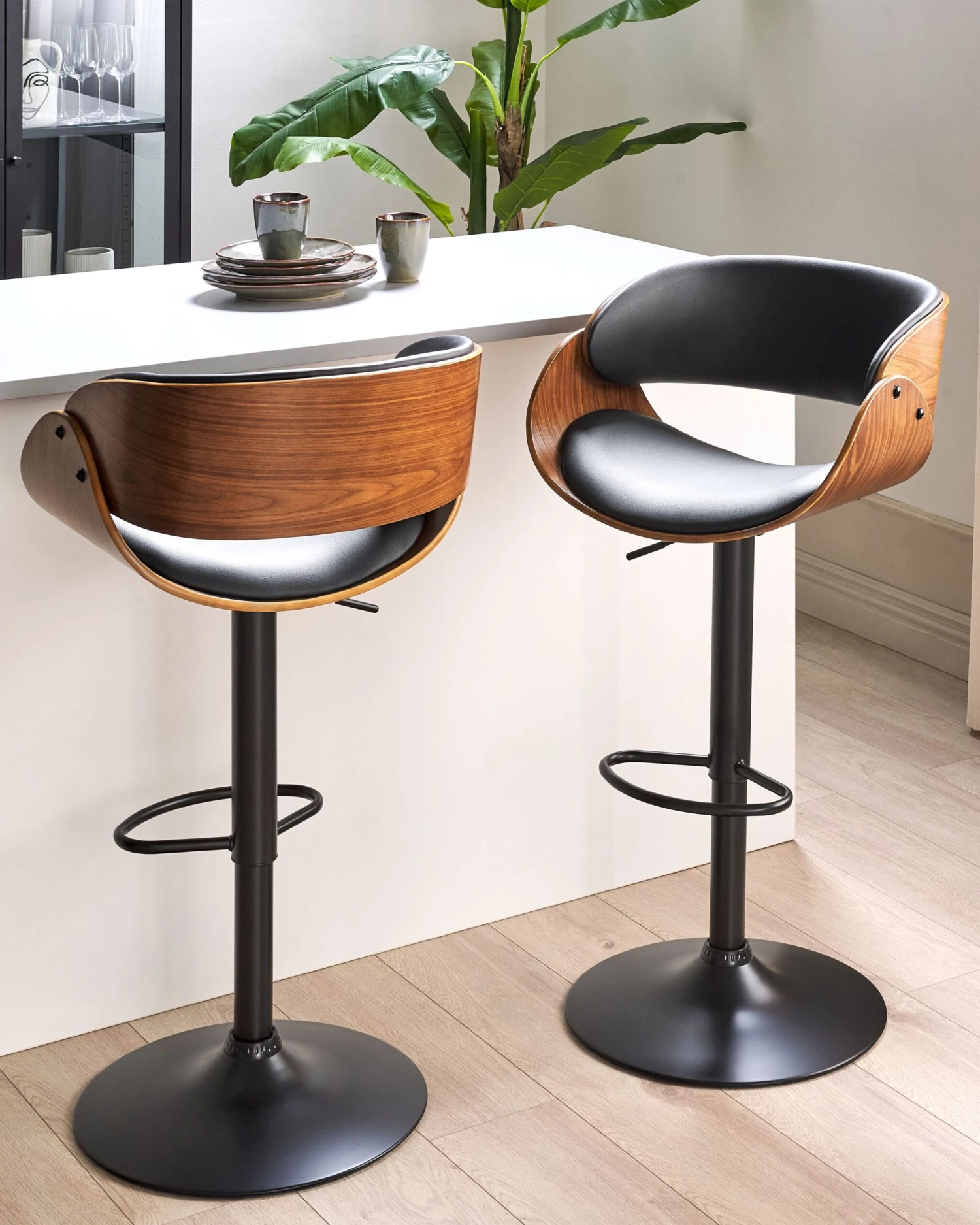 Swivel Bar Stool Dark Wood With Black BAKU II - Image 2