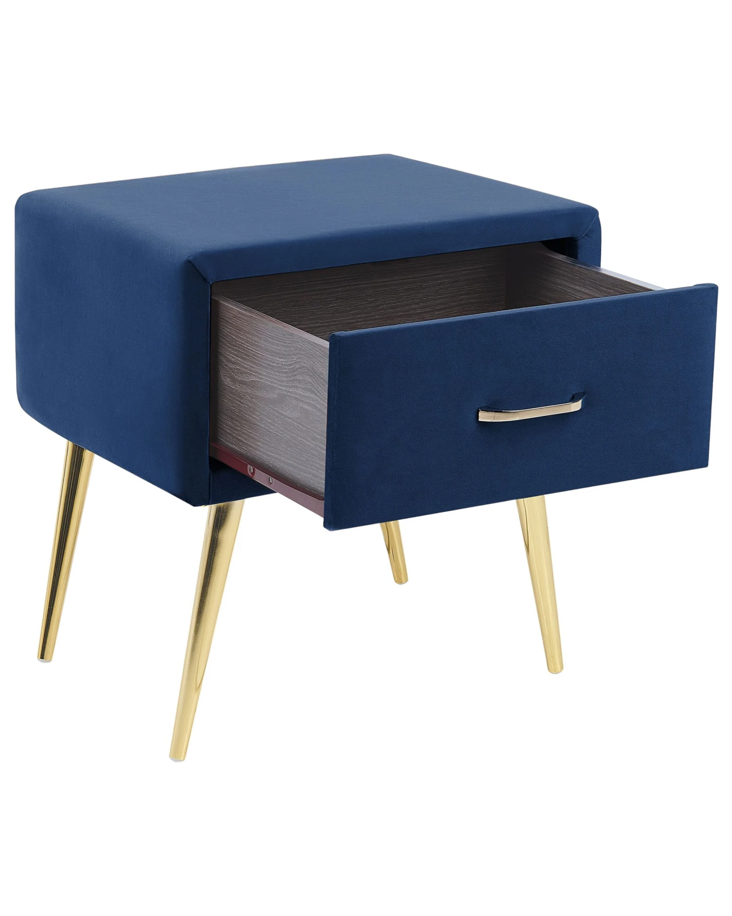 1 Drawer Velvet Bedside Table Navy Blue FLAYAT - Image 4