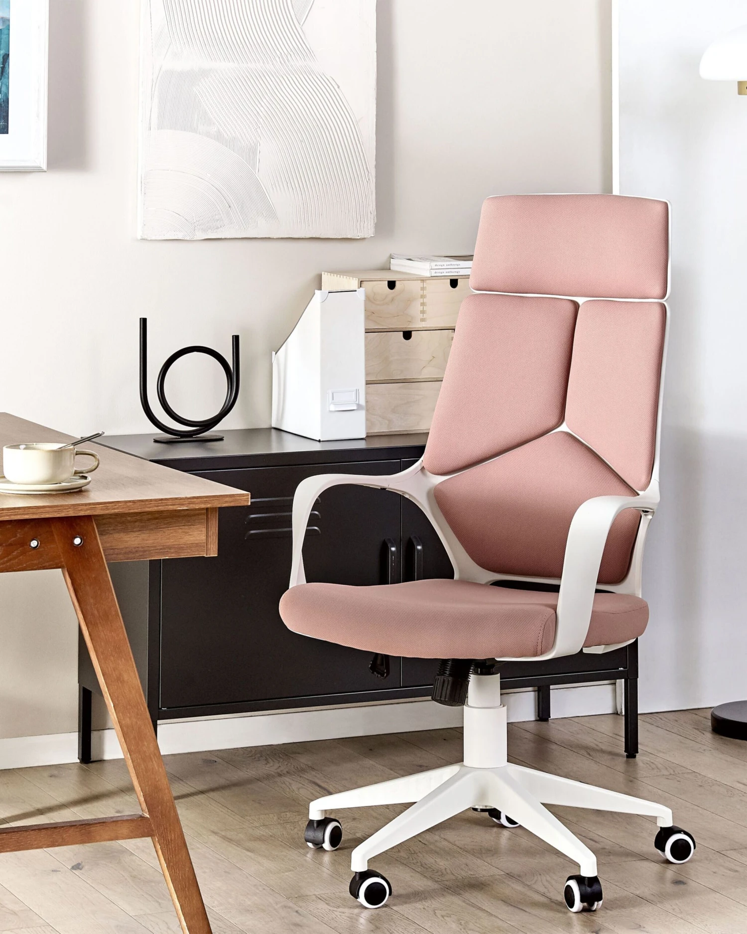 Swivel Office Chair Pink And White DELIGHT - Image 2