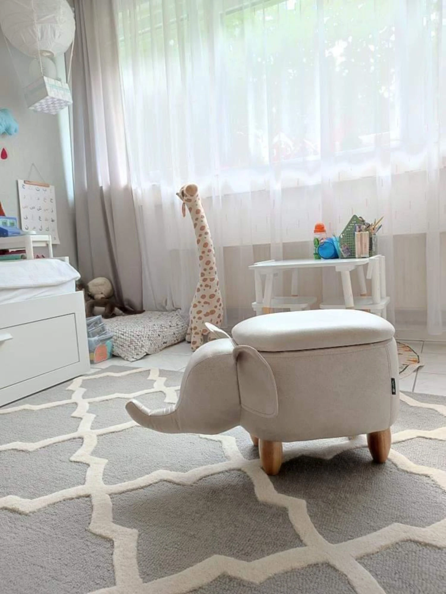 Faux Leather Storage Animal Stool Light Grey ELEPHANT - Image 9