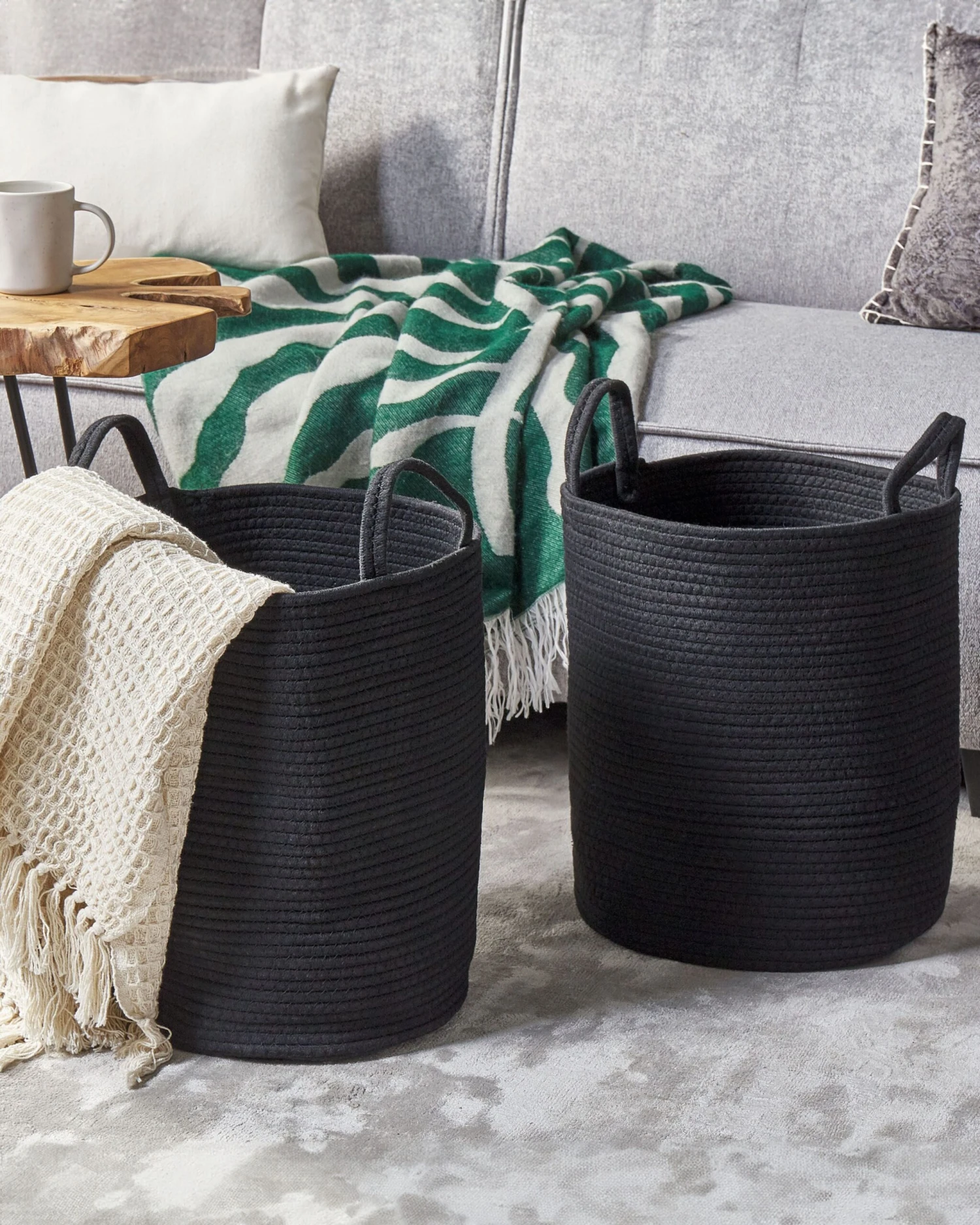 Set Of 2 Cotton Baskets Black SARYK 4 Set Of 2 Cotton Baskets Black SARYK - Image 2