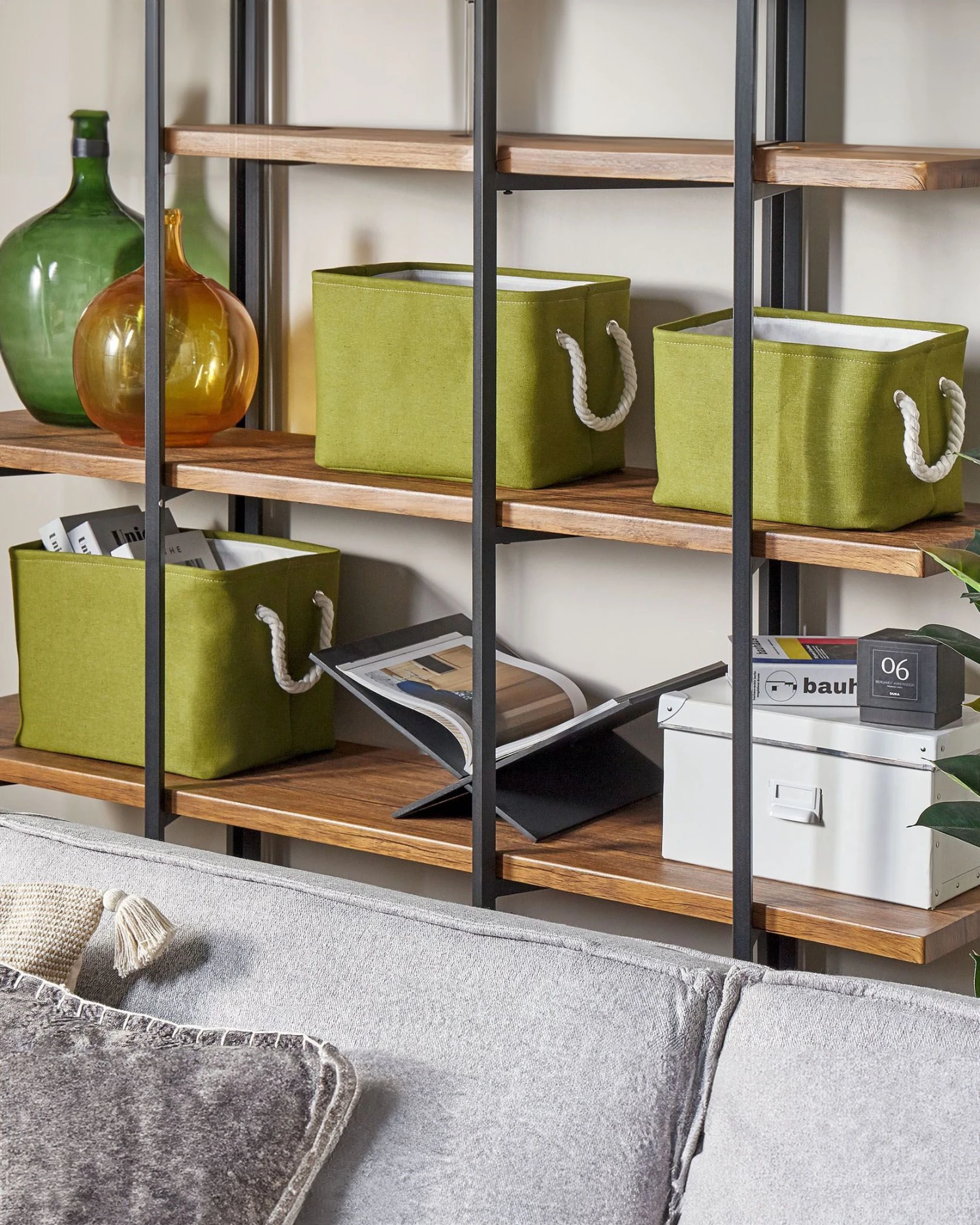 Set Of 3 Fabric Baskets Green DARQAB - Image 2