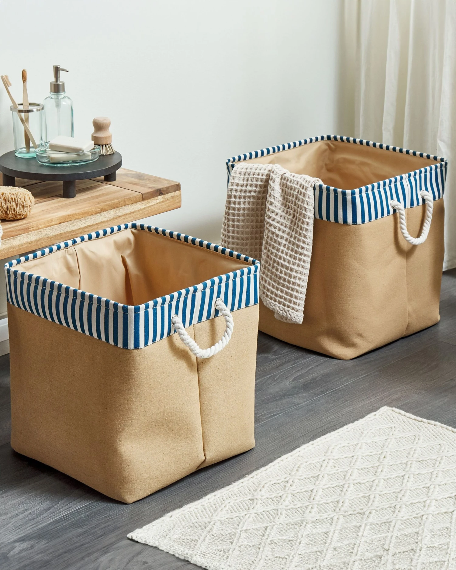 Set Of 2 Fabric Baskets Beige TUGUL 4 Set Of 2 Fabric Baskets Beige TUGUL - Image 2